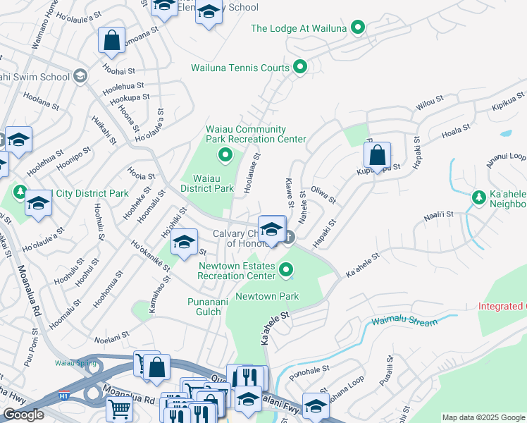 map of restaurants, bars, coffee shops, grocery stores, and more near 98-1069 Komo Mai Drive in Aiea