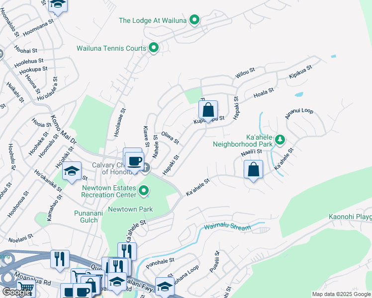 map of restaurants, bars, coffee shops, grocery stores, and more near 98-1675 Hapaki Street in Aiea