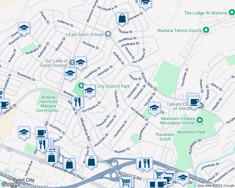 map of restaurants, bars, coffee shops, grocery stores, and more near 1559 Hoohulu Street in Pearl City