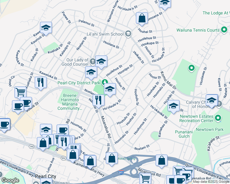 map of restaurants, bars, coffee shops, grocery stores, and more near 744 Hoʻomaʻemaʻe Street in Pearl City