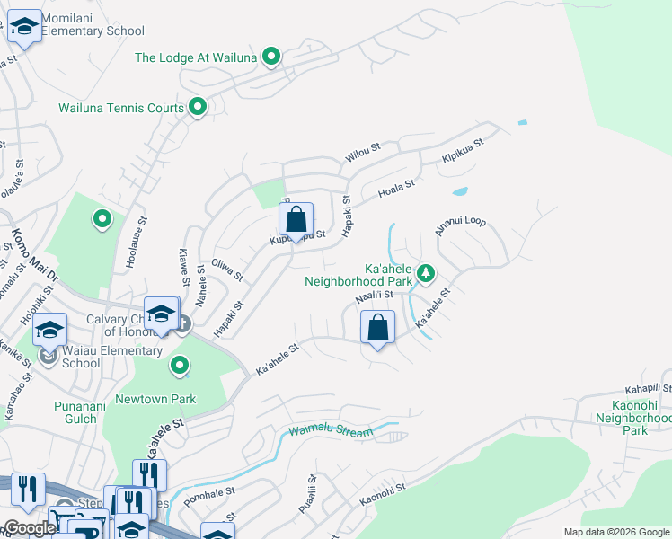 map of restaurants, bars, coffee shops, grocery stores, and more near 98-1782 Piku Way in Aiea