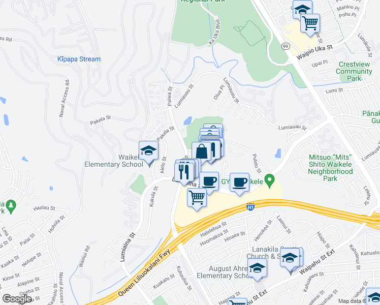 map of restaurants, bars, coffee shops, grocery stores, and more near in Waipahu