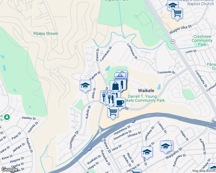 map of restaurants, bars, coffee shops, grocery stores, and more near in Waipahu