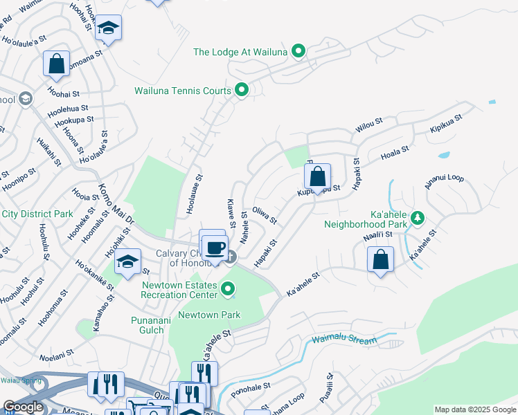 map of restaurants, bars, coffee shops, grocery stores, and more near 98-1043 Oliwa Street in Aiea