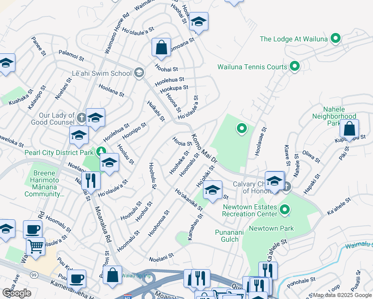 map of restaurants, bars, coffee shops, grocery stores, and more near 1706 Hooheke Street in Pearl City