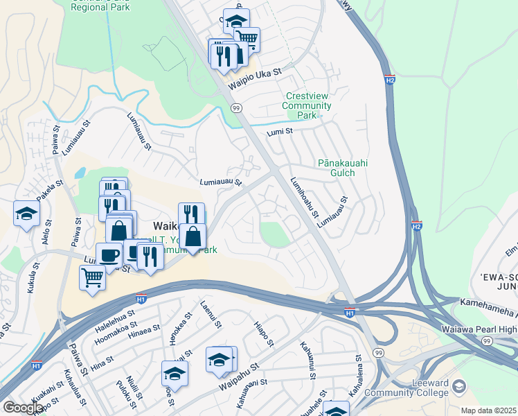 map of restaurants, bars, coffee shops, grocery stores, and more near 94-1000 Kaeele Street in Waipahu