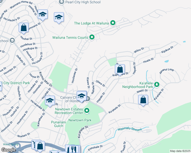 map of restaurants, bars, coffee shops, grocery stores, and more near 98-1043 Oliwa Street in Aiea