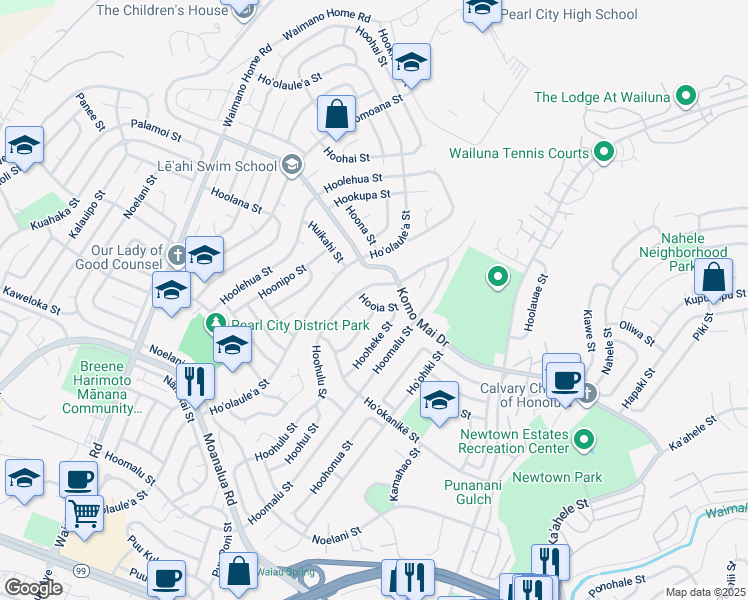 map of restaurants, bars, coffee shops, grocery stores, and more near 1706 Hooheke Street in Pearl City