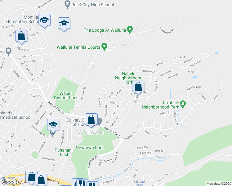 map of restaurants, bars, coffee shops, grocery stores, and more near 98-1731 Nahele Street in Aiea