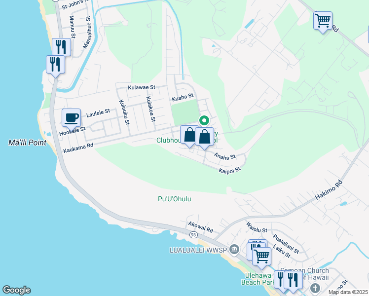 map of restaurants, bars, coffee shops, grocery stores, and more near 87-1105 Ohe'Ohe Street in Waianae