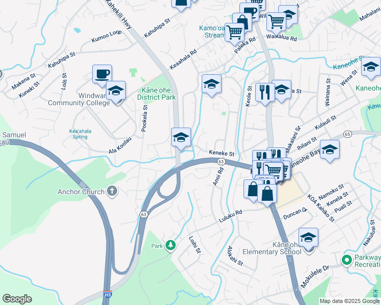 map of restaurants, bars, coffee shops, grocery stores, and more near 45-633 Keneke Street in Kaneohe