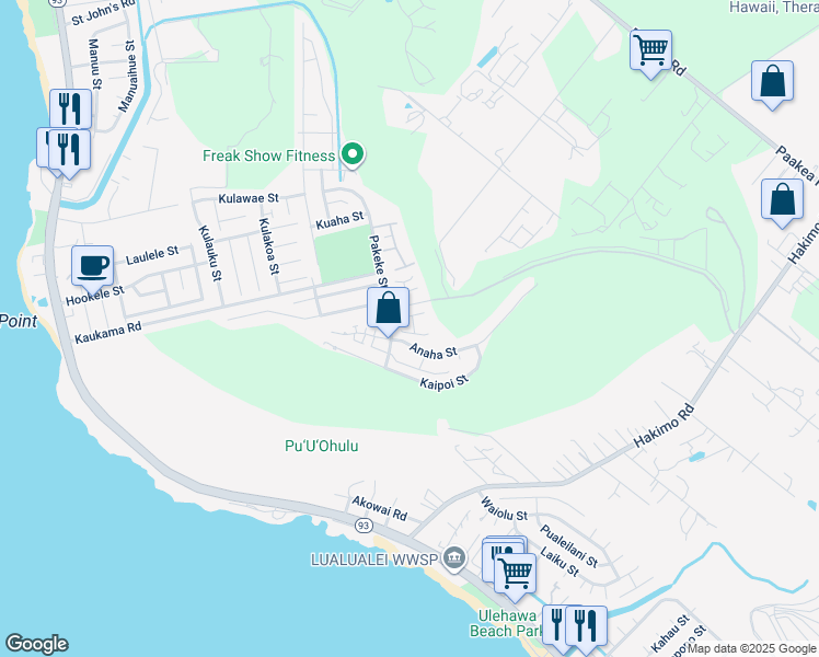 map of restaurants, bars, coffee shops, grocery stores, and more near 87-1018 Ahekai Street in Waianae