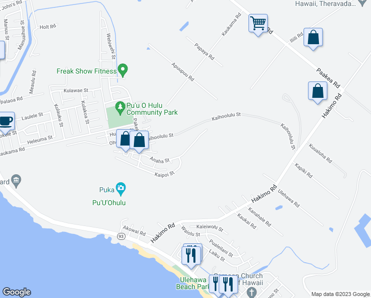 map of restaurants, bars, coffee shops, grocery stores, and more near 87-1098 Anaha Street in Waianae