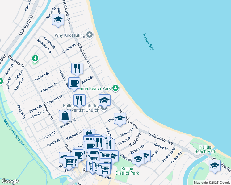 map of restaurants, bars, coffee shops, grocery stores, and more near 248 North Kalaheo Avenue in Kailua