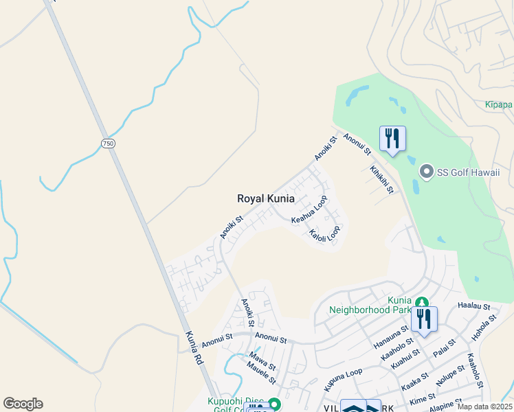 map of restaurants, bars, coffee shops, grocery stores, and more near Anoiki Street in Waipahu