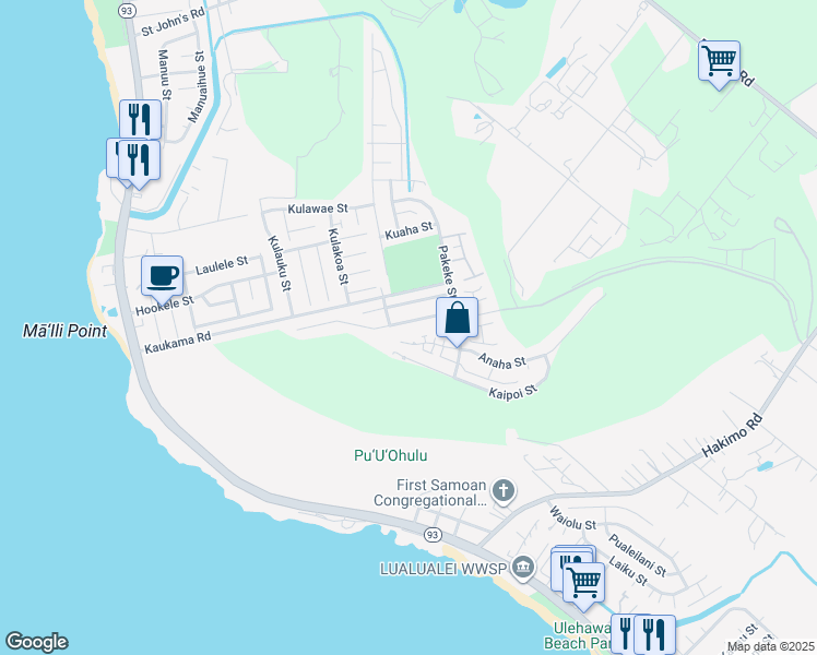 map of restaurants, bars, coffee shops, grocery stores, and more near 87-1105 Ohe'Ohe Street in Waianae