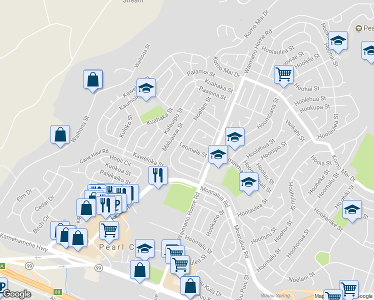 map of restaurants, bars, coffee shops, grocery stores, and more near 957 Leomele Street in Pearl City