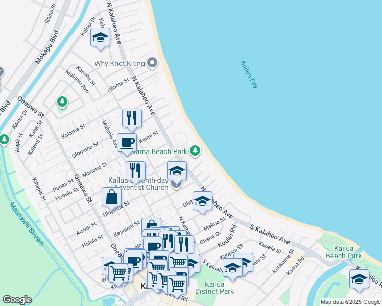 map of restaurants, bars, coffee shops, grocery stores, and more near 274 North Kalaheo Avenue in Kailua