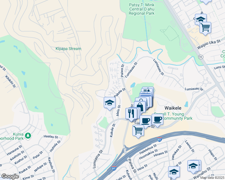 map of restaurants, bars, coffee shops, grocery stores, and more near 94-1032 Maiau Street in Waipahu