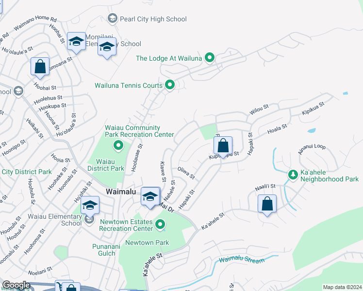 map of restaurants, bars, coffee shops, grocery stores, and more near 98-1731 Nahele Street in Aiea