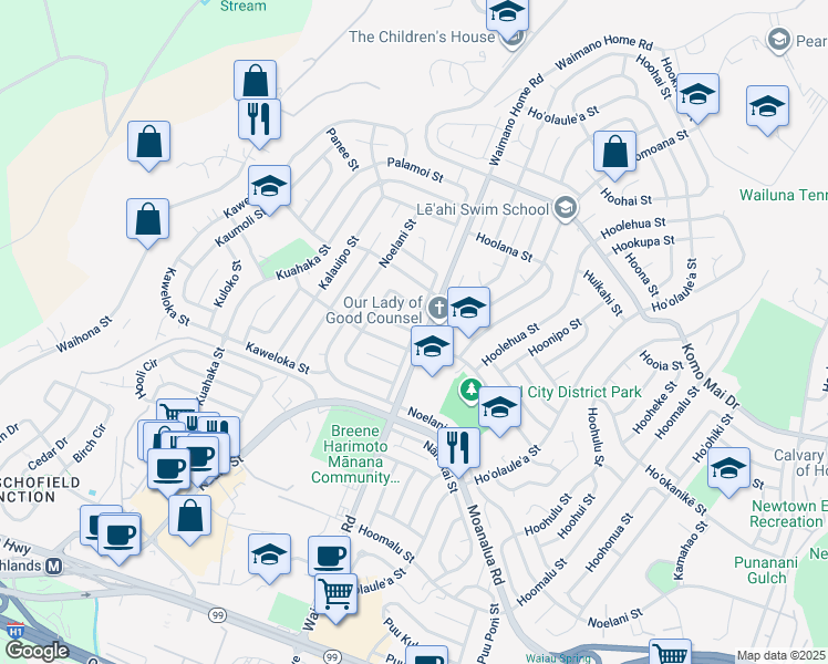 map of restaurants, bars, coffee shops, grocery stores, and more near 848 Upalu Street in Pearl City