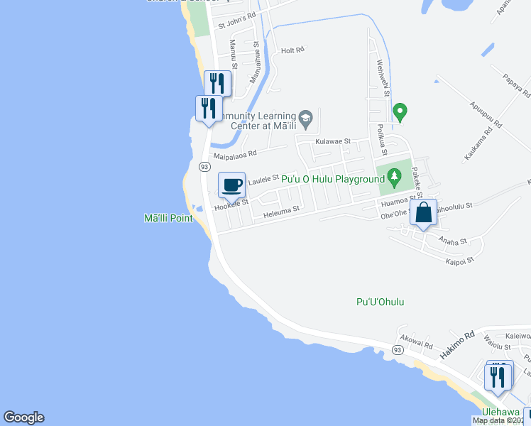 map of restaurants, bars, coffee shops, grocery stores, and more near 87-224 Heleuma Street in Waianae