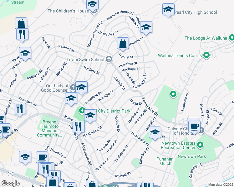 map of restaurants, bars, coffee shops, grocery stores, and more near 1671 Hookani Street in Pearl City