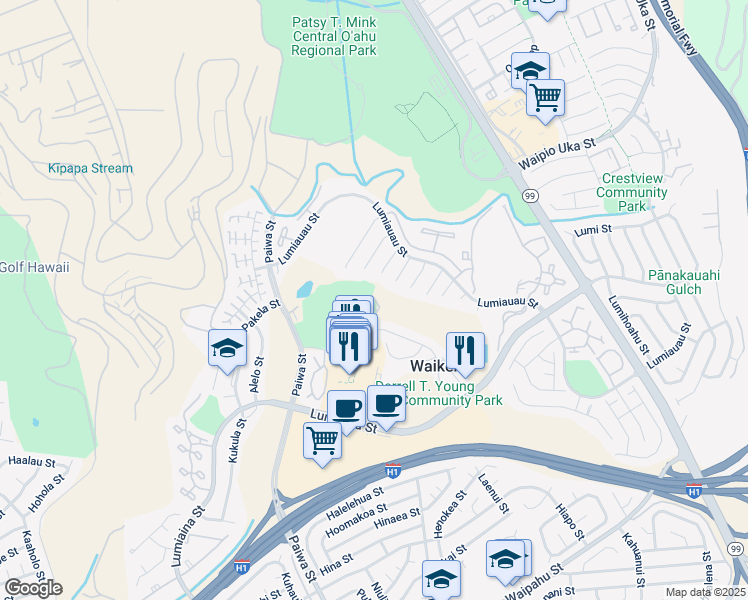 map of restaurants, bars, coffee shops, grocery stores, and more near 200 Paioa Place in Waipahu