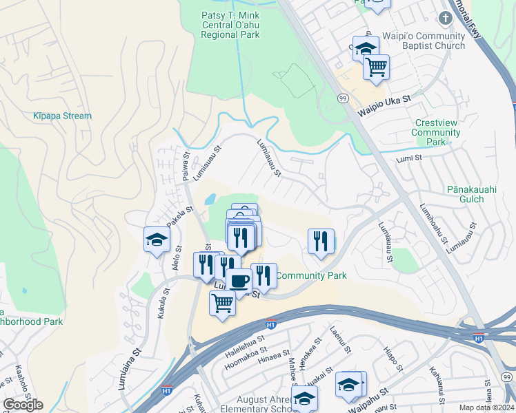 map of restaurants, bars, coffee shops, grocery stores, and more near 200 Paioa Place in Waipahu
