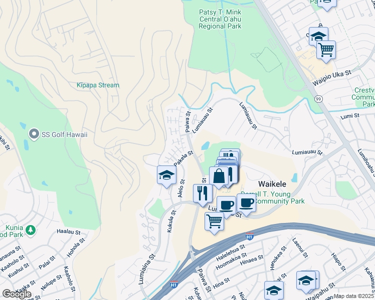 map of restaurants, bars, coffee shops, grocery stores, and more near 94-1090 Kikepa Street in Waipahu