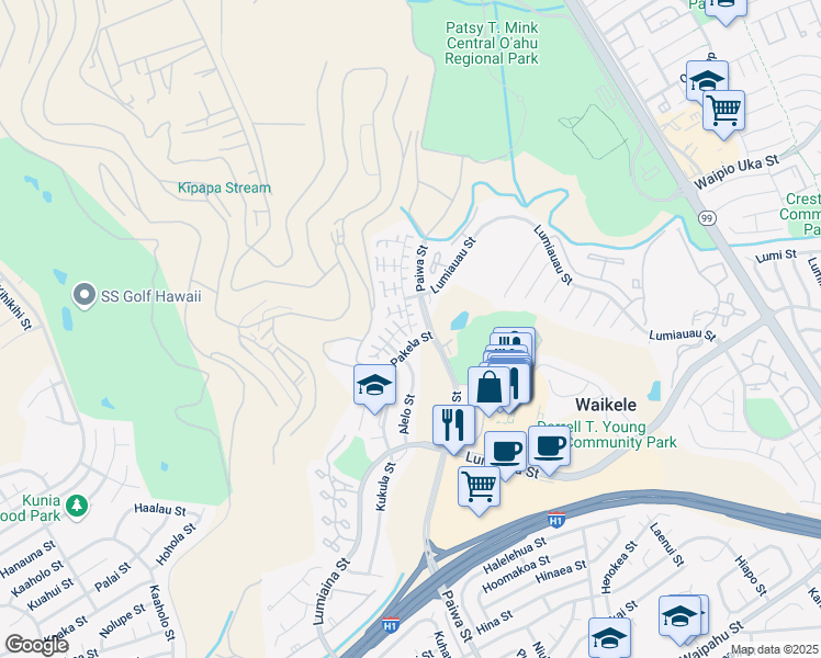 map of restaurants, bars, coffee shops, grocery stores, and more near 94-1090 Kikepa Street in Waipahu