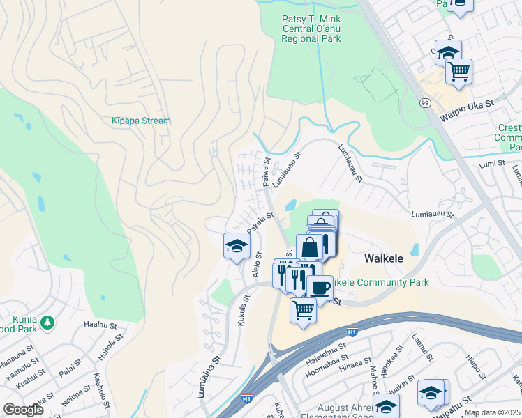 map of restaurants, bars, coffee shops, grocery stores, and more near 94-1090 Kikepa Street in Waipahu