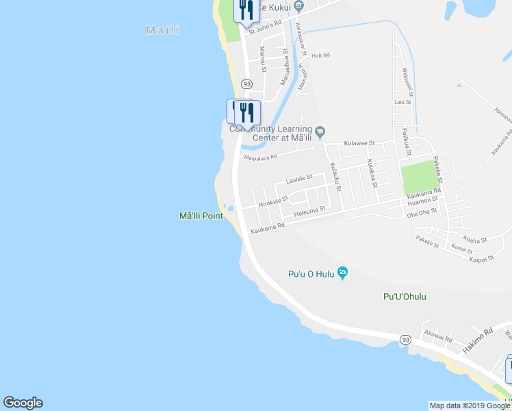 map of restaurants, bars, coffee shops, grocery stores, and more near Ehu Street in Maili