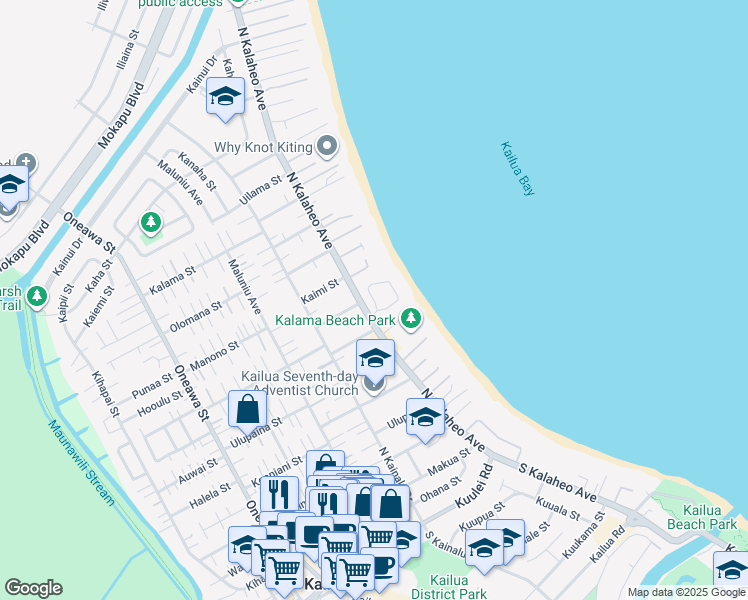 map of restaurants, bars, coffee shops, grocery stores, and more near 451 Dune Circle in Kailua