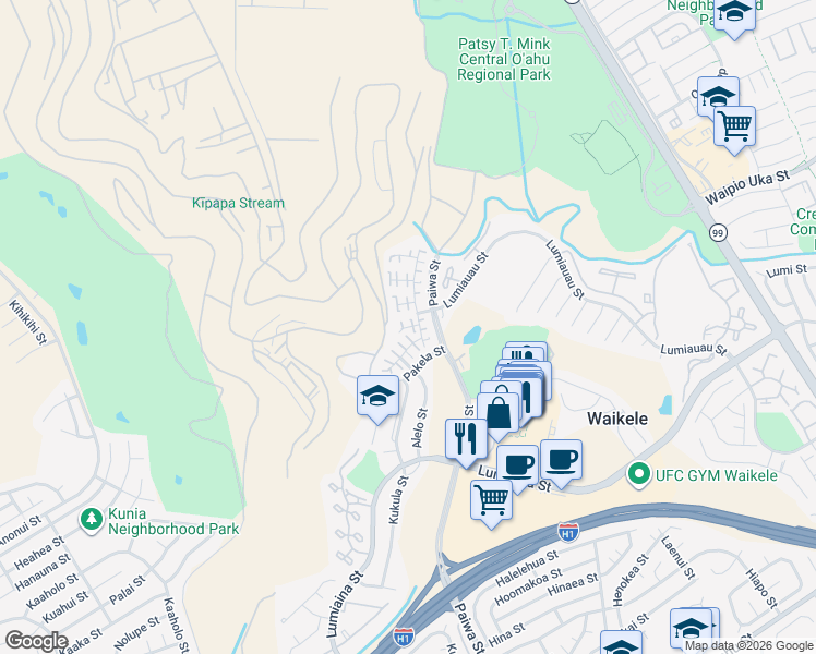 map of restaurants, bars, coffee shops, grocery stores, and more near 94-203 Iokoo Place in Waipahu