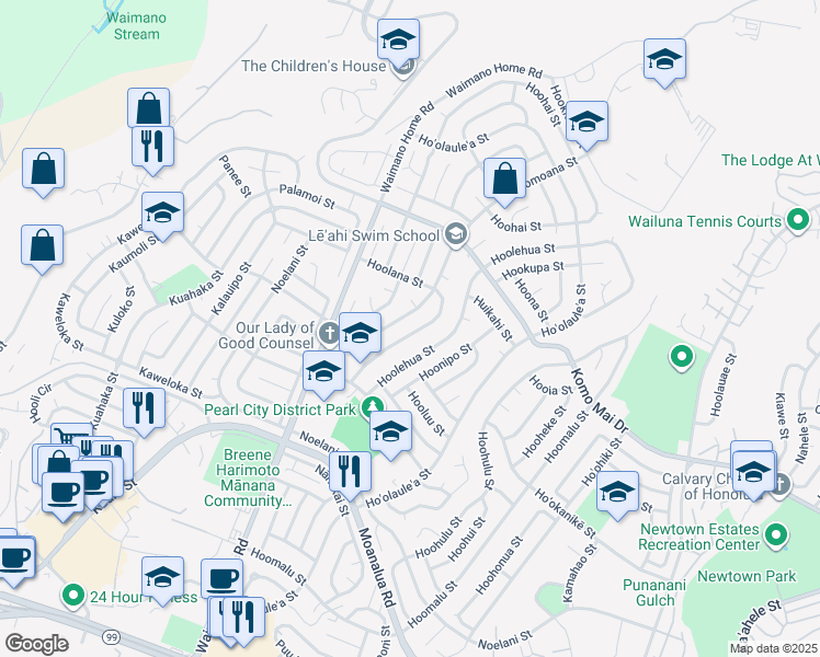 map of restaurants, bars, coffee shops, grocery stores, and more near 839 Hoomoana Street in Pearl City