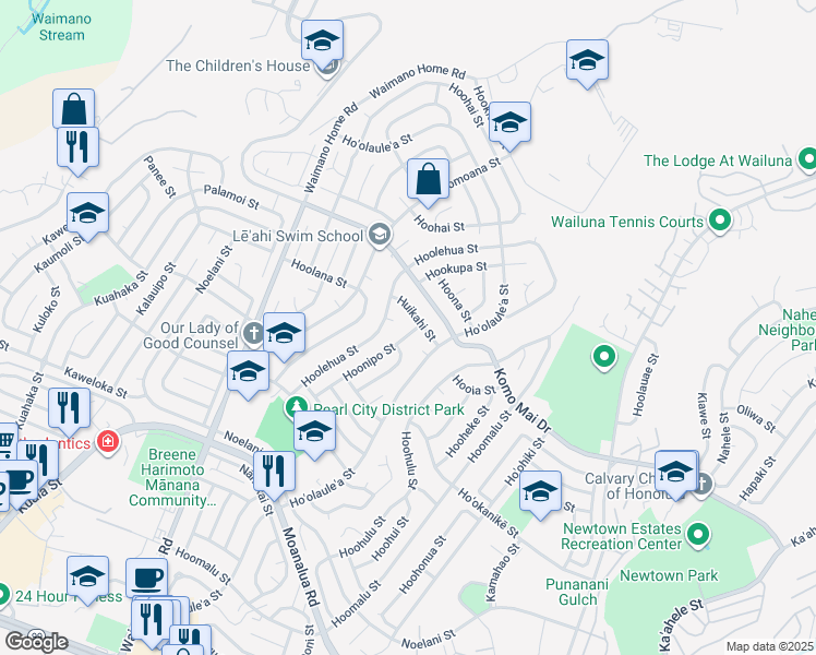 map of restaurants, bars, coffee shops, grocery stores, and more near 749 Huikahi Street in Pearl City