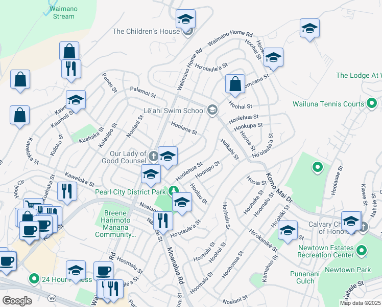 map of restaurants, bars, coffee shops, grocery stores, and more near 839 Hoomoana Street in Pearl City