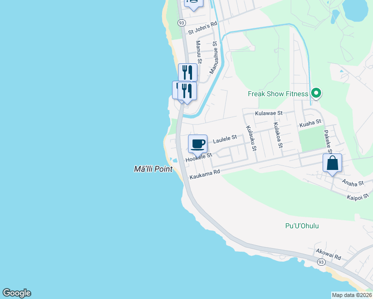 map of restaurants, bars, coffee shops, grocery stores, and more near 87-855 Ehu Street in Waianae