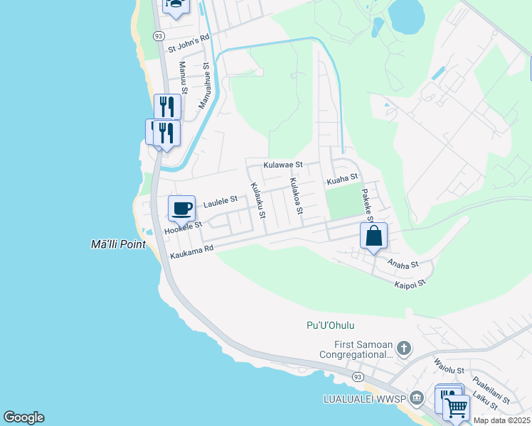 map of restaurants, bars, coffee shops, grocery stores, and more near 87-914 Kulauku Street in Waianae