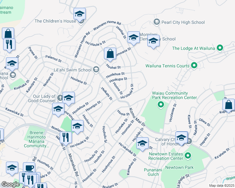 map of restaurants, bars, coffee shops, grocery stores, and more near 1350 Komo Mai Drive in Pearl City