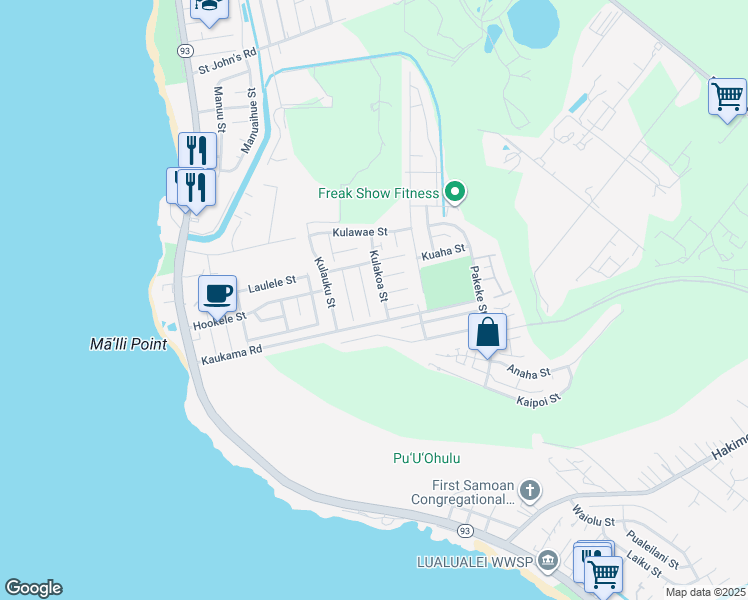 map of restaurants, bars, coffee shops, grocery stores, and more near 87-148 Kulahanai Place in Waianae