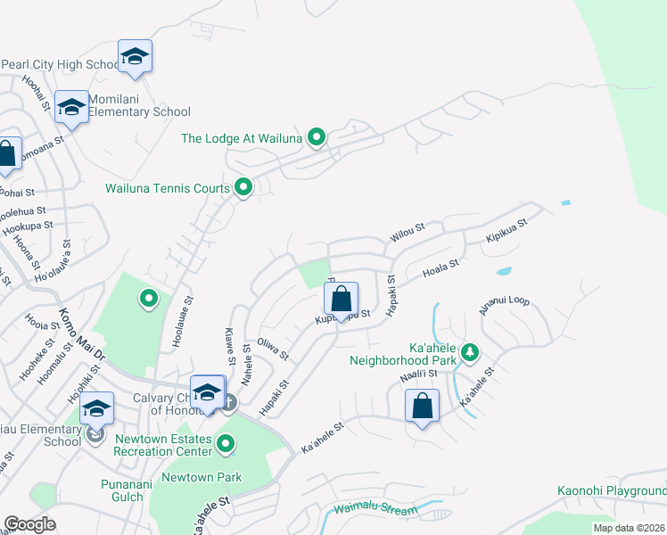 map of restaurants, bars, coffee shops, grocery stores, and more near 98-1801 Piki Street in Aiea