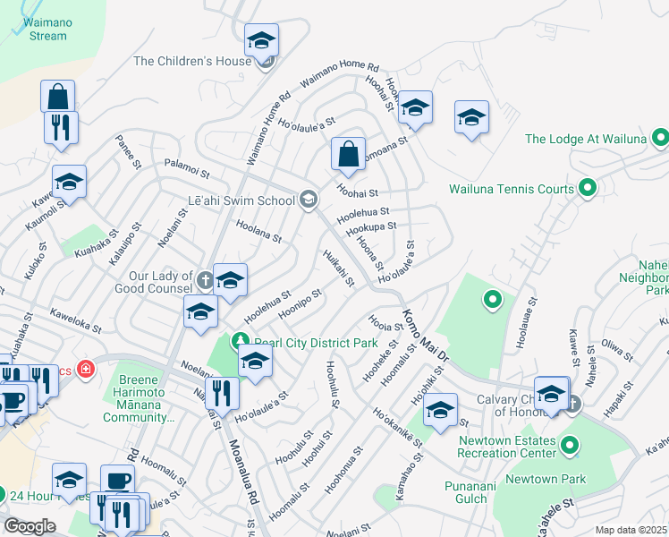 map of restaurants, bars, coffee shops, grocery stores, and more near 749 Huikahi Street in Pearl City