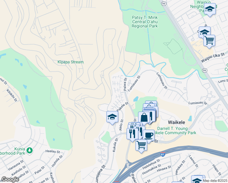 map of restaurants, bars, coffee shops, grocery stores, and more near 94-199 Iokoo Place in Waipahu