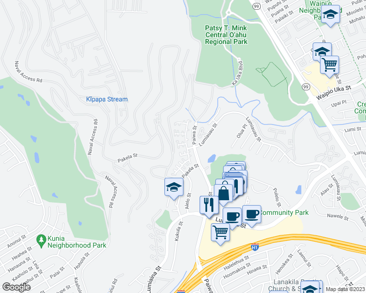 map of restaurants, bars, coffee shops, grocery stores, and more near 94-203 Iokoo Place in Waipahu