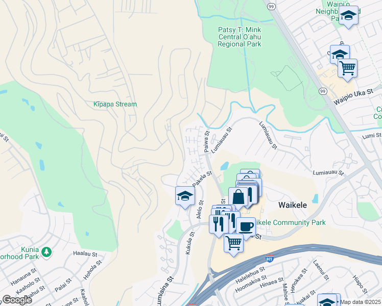 map of restaurants, bars, coffee shops, grocery stores, and more near 94-203 Iokoo Place in Waipahu