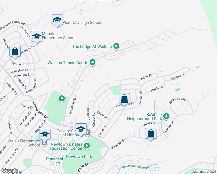 map of restaurants, bars, coffee shops, grocery stores, and more near 98-1778 Nahele Street in Aiea