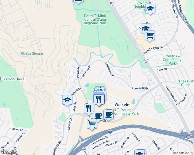 map of restaurants, bars, coffee shops, grocery stores, and more near 94-216 Olua Place in Waipahu