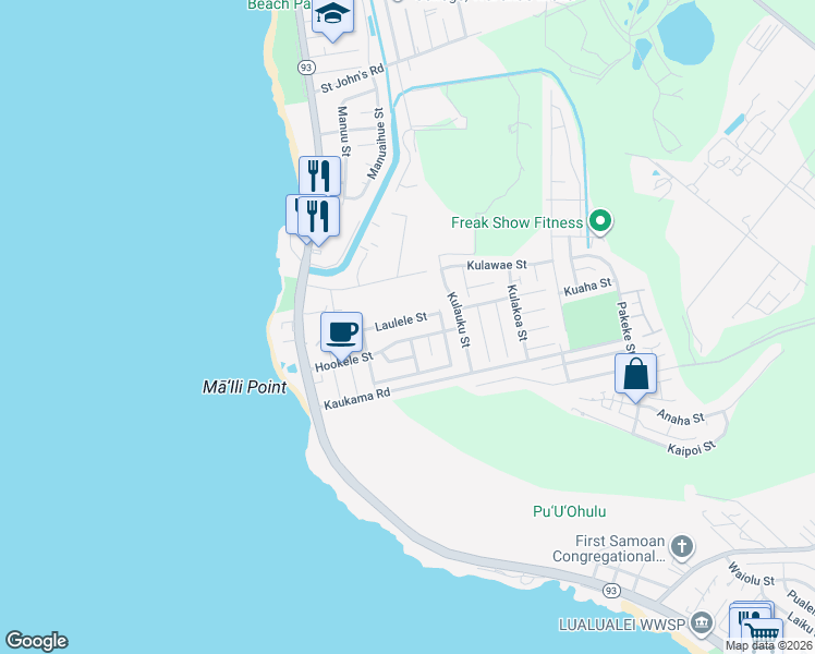 map of restaurants, bars, coffee shops, grocery stores, and more near 87-259 Laulele Street in Waianae